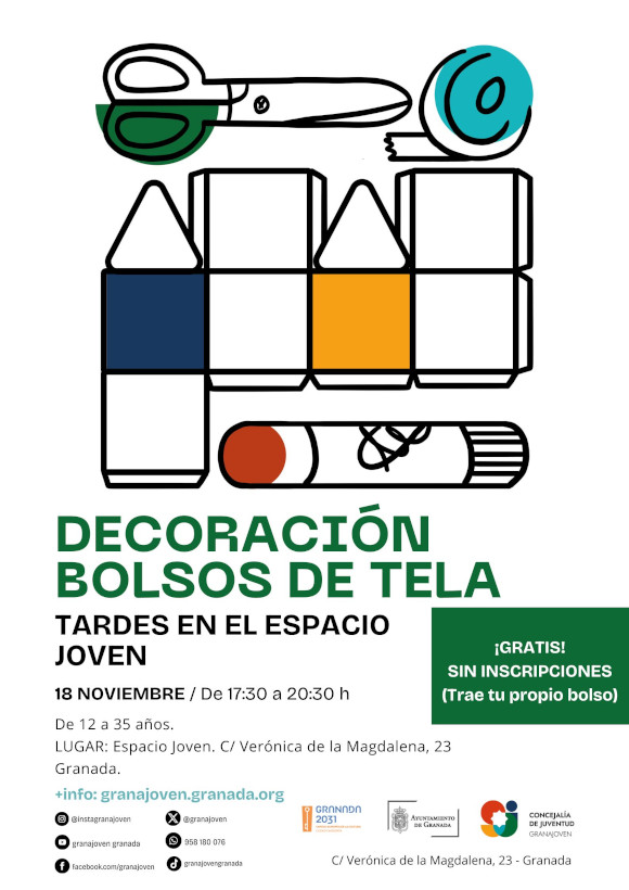 ©Ayto.Granada: Enredate: Tardes en el Espacio Joven - Decoracin Bolsos de Tela